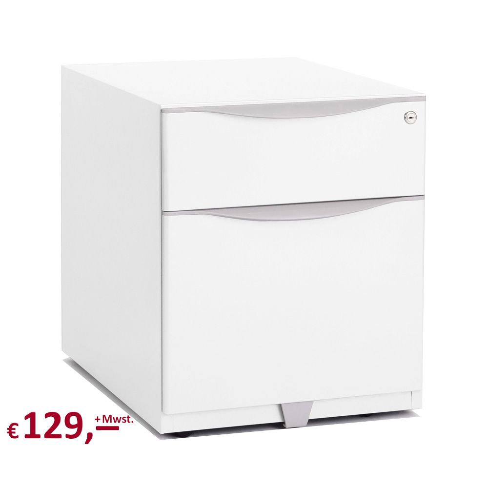 Bisley - Rollcontainer Wave, 1 Universalschublade 150 mm, 1 HR-Schublade - verkehrsweiß