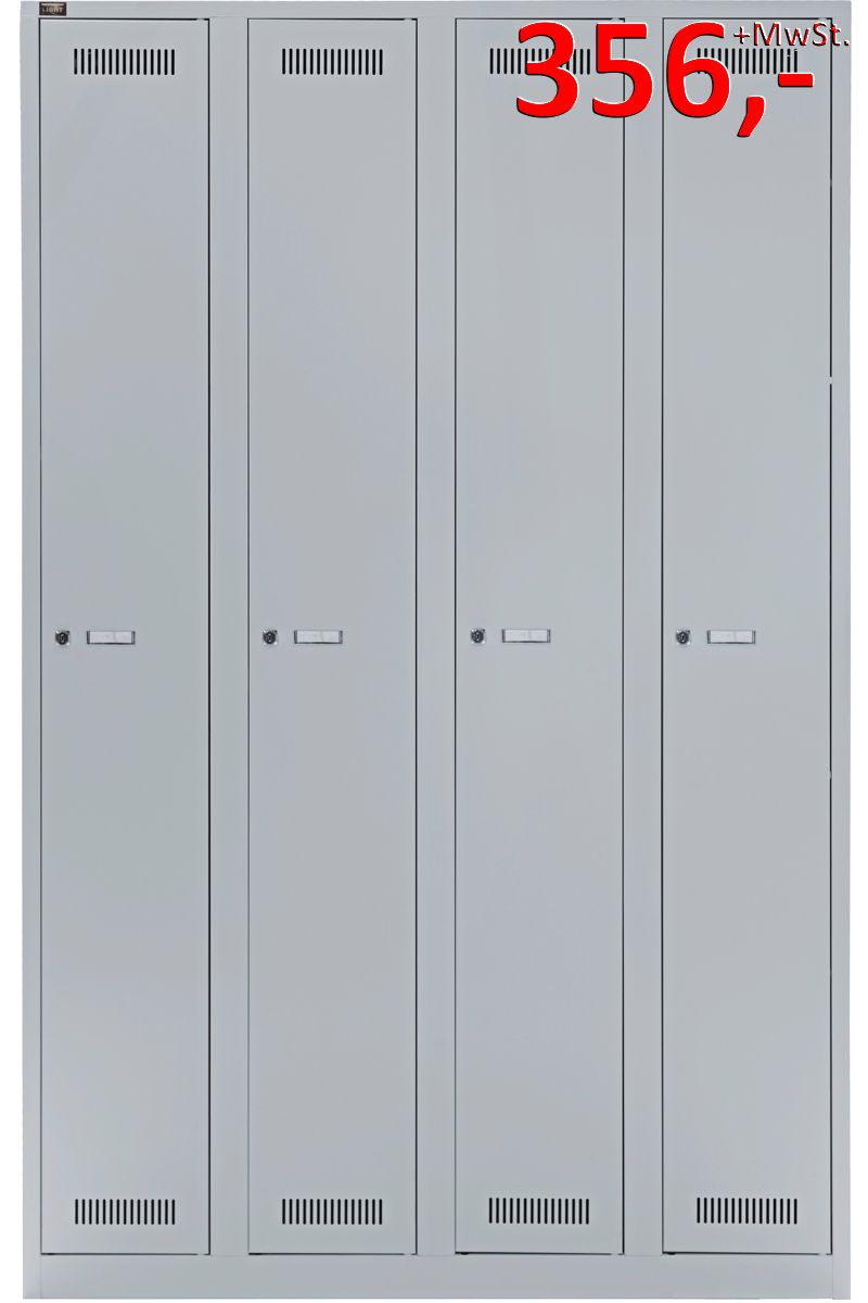 Bisley Light Garderobenschrank GL12Q1245, 4 Abteile, lichtgrau glatt lackiert