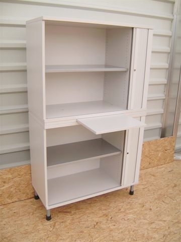 Querrollladenschrank - 4 OH, Griffleiste - weißgrau - Haworth