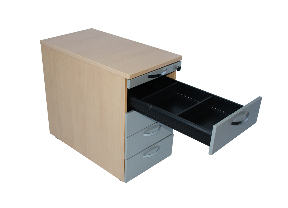 Vini - Standcontainer - Buche-Dekor - Front: Platinsilber - Griffe verchromt