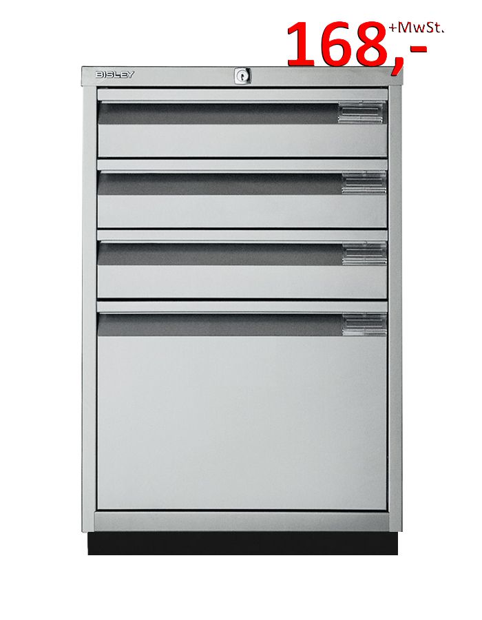 Bisley Schubladenschrank Serie F 0503A855, 1 HR-Schublade, 3 Schubladen, silber glatt lackiert
