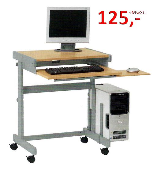 PC-Tisch Euro HF - höhenverstellbar, Ahorn / silbermetallic - Vielhauer