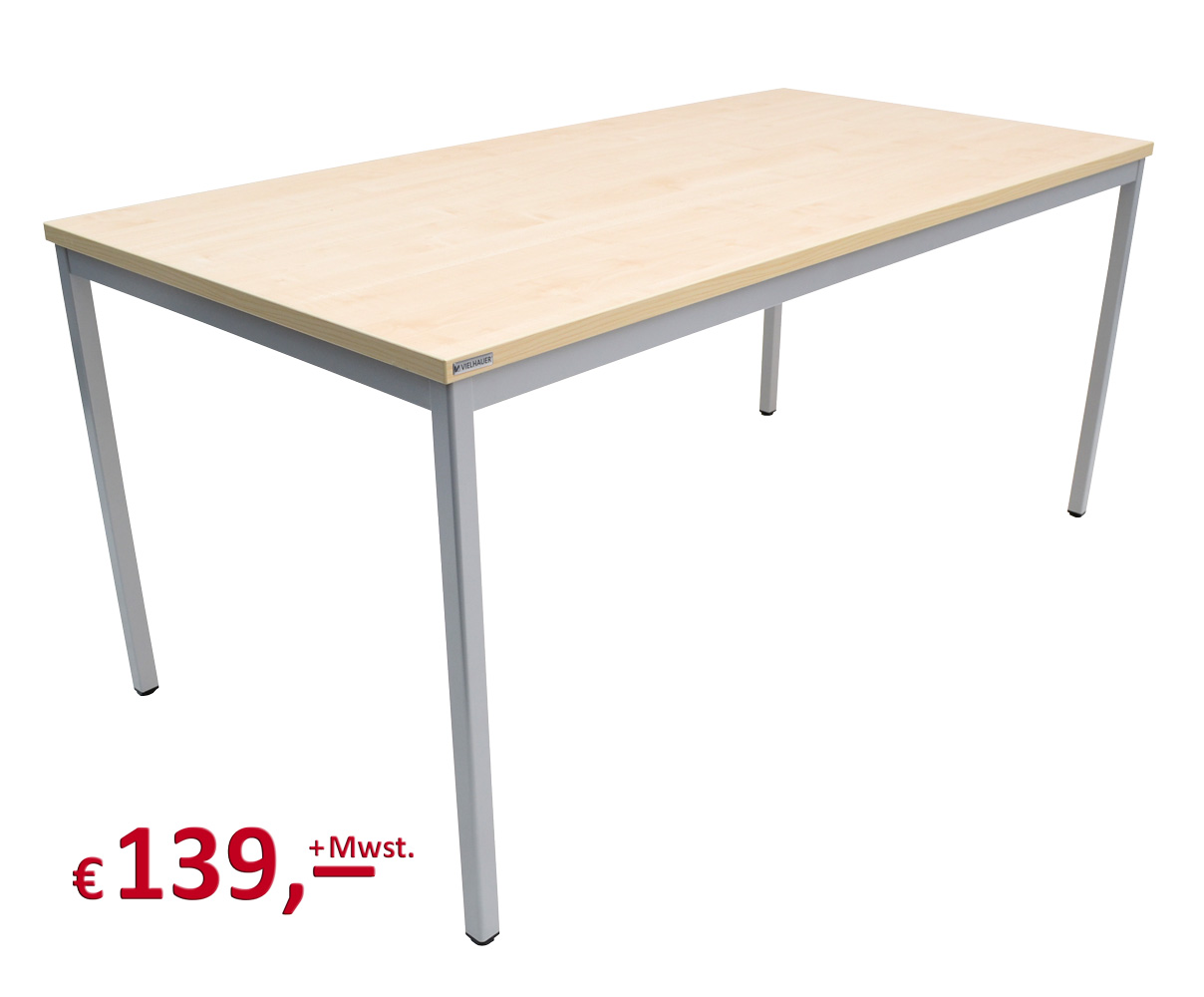 Vielhauer - Beistelltisch - 160 cm - Dekorplatte: Ahorn - Gestell: 4-Kant alufarbig