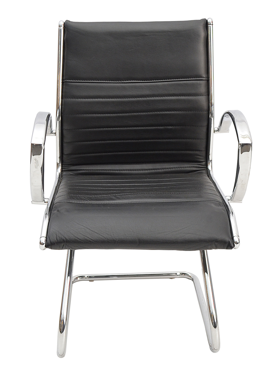 VERSEE - Besucherstuhl - Freischwinger - Leder schwarz - Gestell chrom