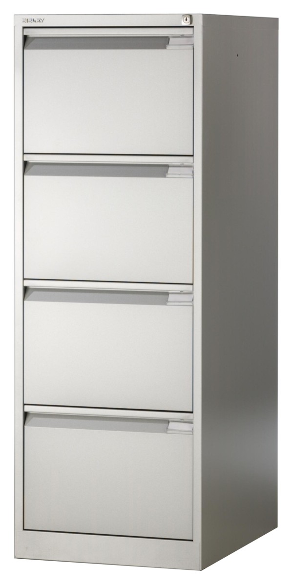 Hängeregistraturschrank mit Griffleiste, einbahnig, 4 HR-Schubladen, DIN A4, silber