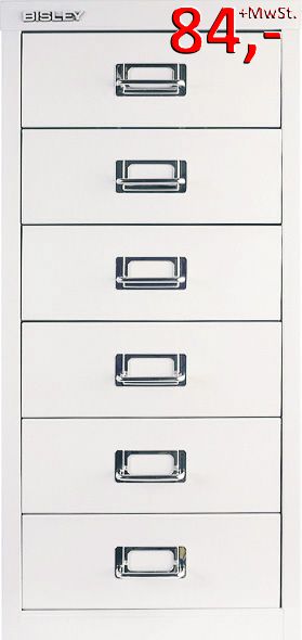 Bisley Schubladenschrank Multidrawers L296396, 6 Schubladen, DIN A4, verkehrsweiß glatt lackiert