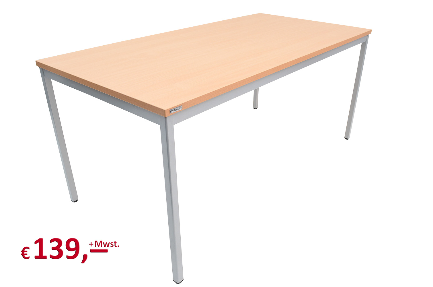 Vielhauer - Beistelltisch - 160 cm - Platte: Buche - Gestell: 4-Kant alufarbig