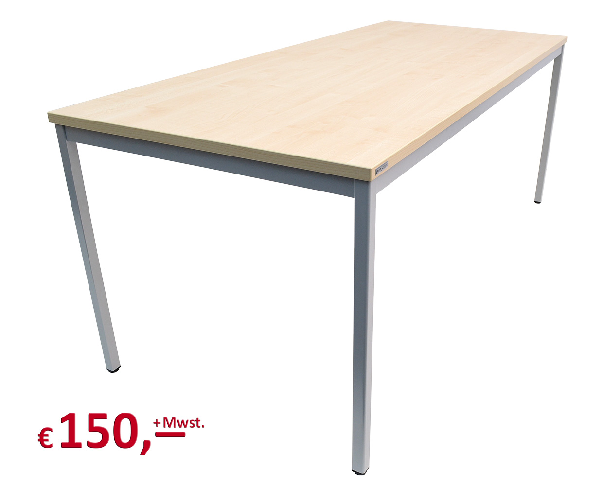 Vielhauer - Beistelltisch - 180 cm - Dekorplatte: Ahorn - Gestell: 4-Kant alufarbig