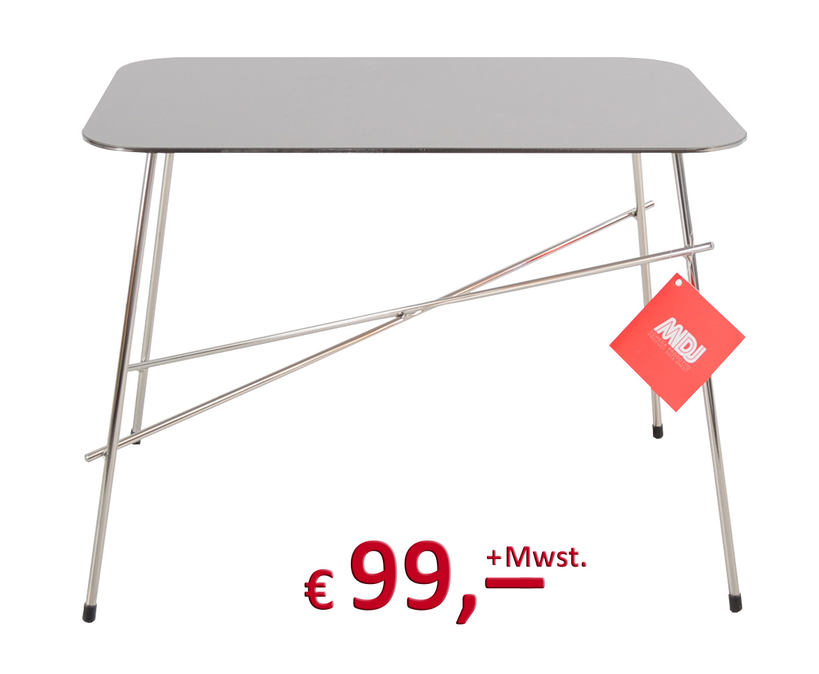 Janet Beistelltisch - Gestell Rundstahl verchromt - Tischplatte mit satinierter Edelstahlauflage