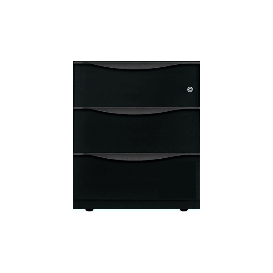 Rollcontainer Wave, 3 Universalschubladen à 150 mm, schwarz