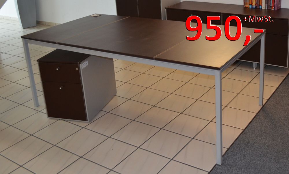 Corium Schreibtisch mit Rollcontainer - Lederbezogen - Fantoni