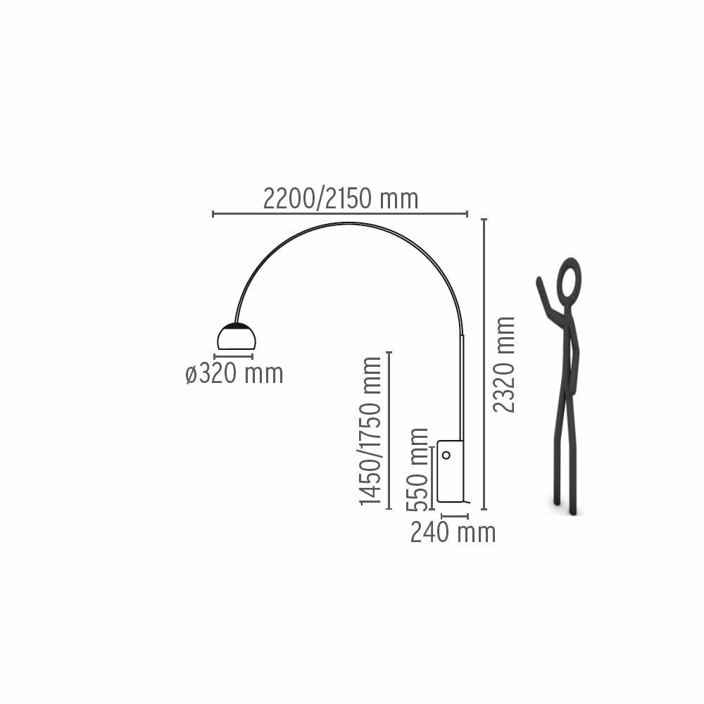Arco Design Stehleuchte - Carrara Marmor - poliertes Aluminium - satinierter Stahl