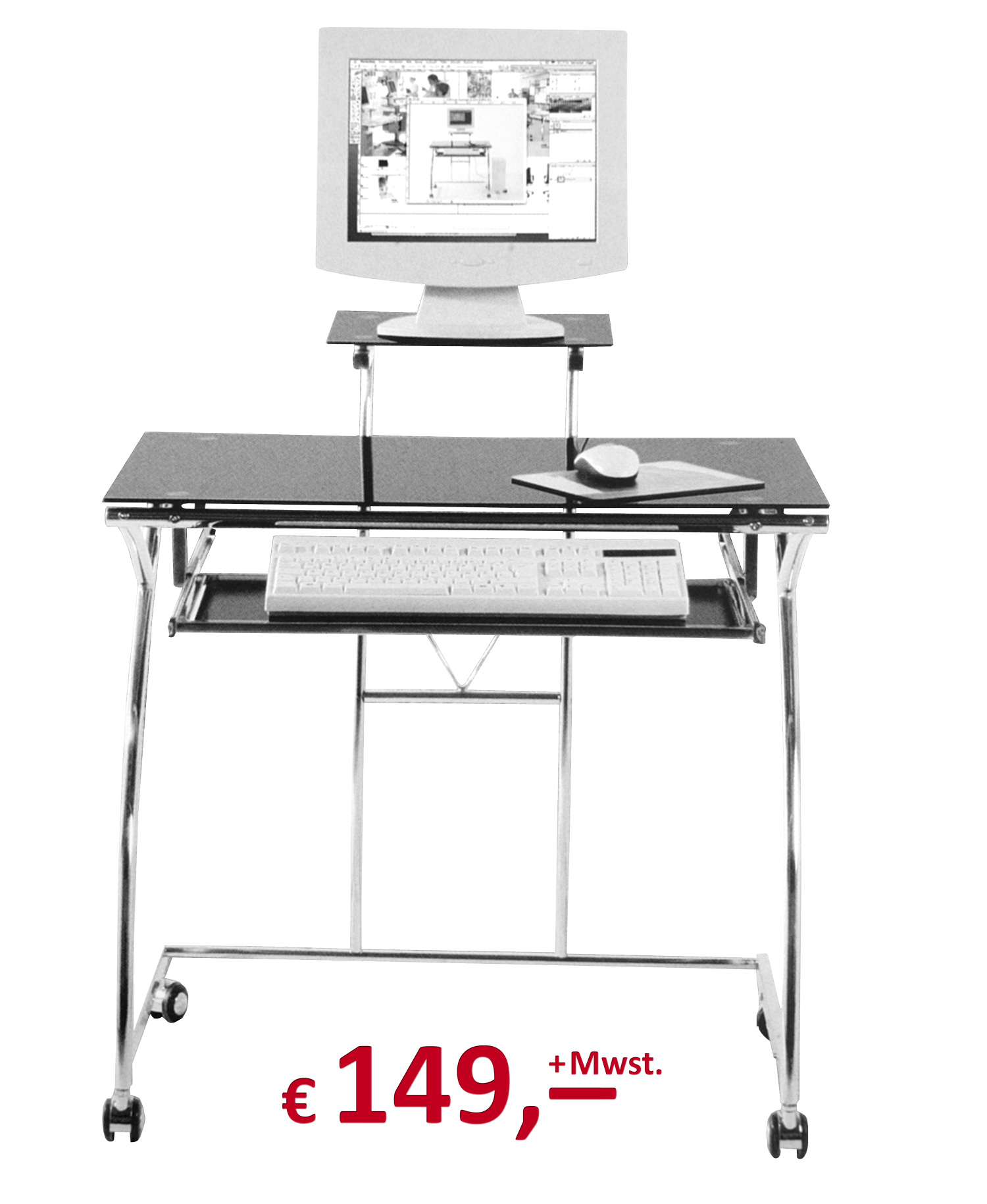 Kare Design - Computer-Tisch - Black-Glas - chrom