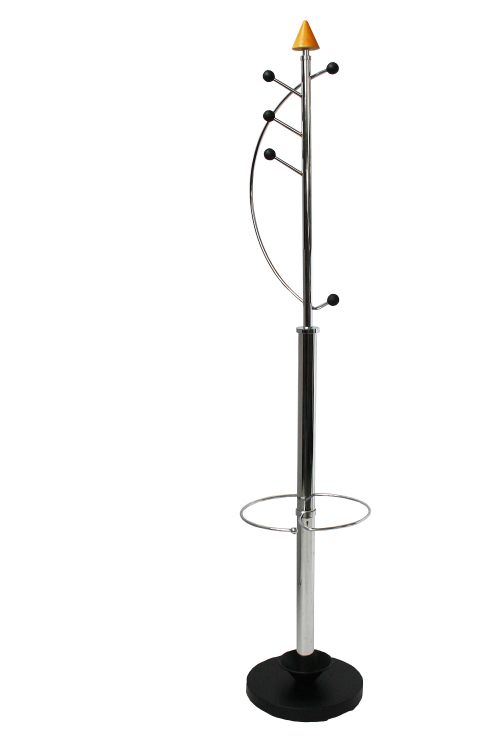 Design-Garderobe mit Schirmständer - Metall: chrom - Standfuß schwarz - Buche massiv