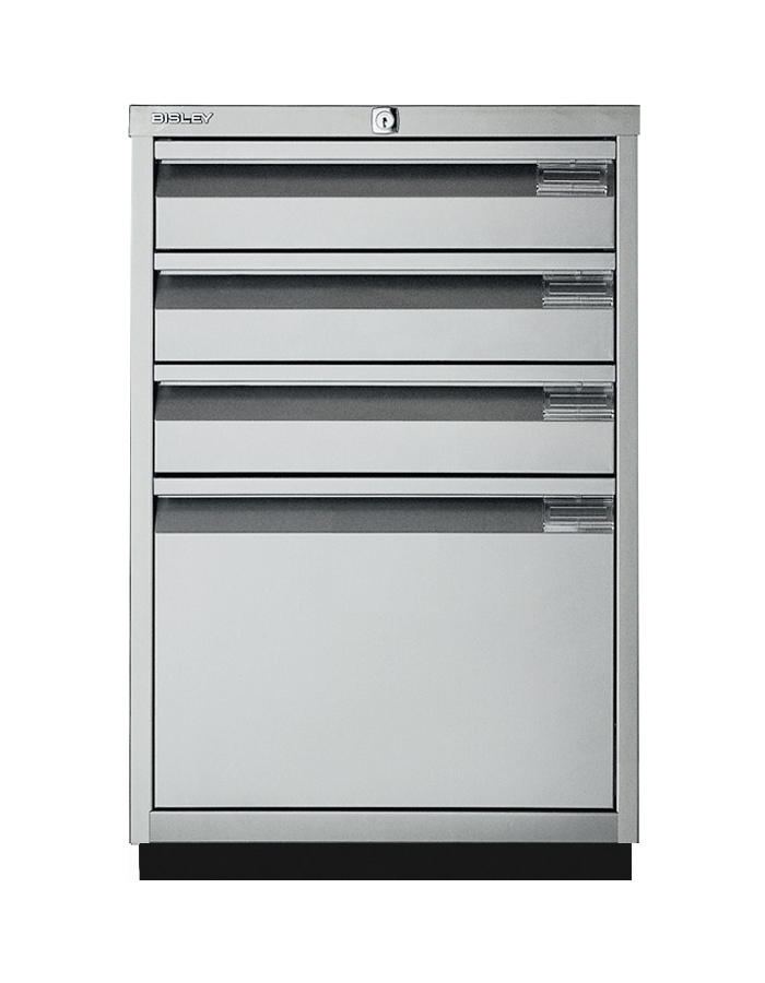 Bisley Schubladenschrank Serie F 0503A855, 1 HR-Schublade, 3 Schubladen, silber glatt lackiert