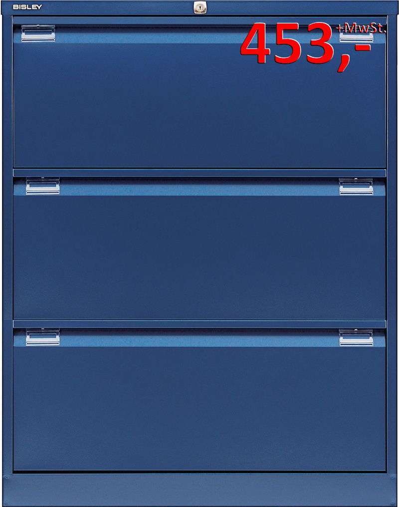 Bisley Hängeregistraturschrank DF3839, 3 HR-Schubladen, DIN A4, oxfordblau glatt lackiert