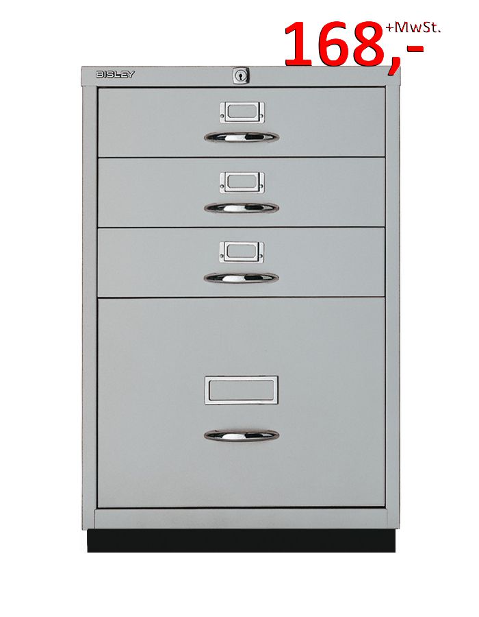 Bisley Schubladenschrank Serie F 050A355, 1 HR-Schublade, 3 Schubladen, silber glatt lackiert