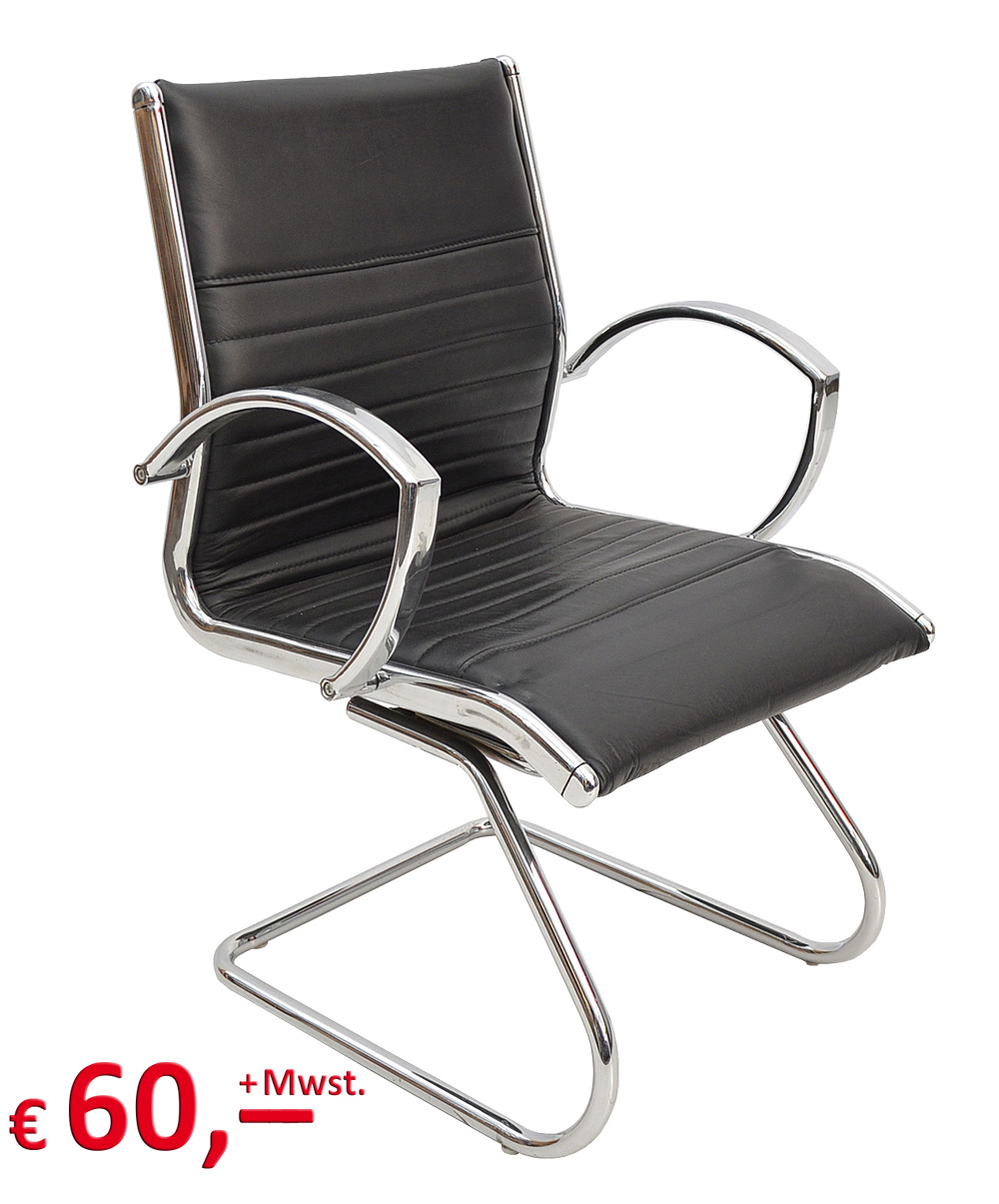 VERSEE - Besucherstuhl - Freischwinger - Leder schwarz - Gestell chrom