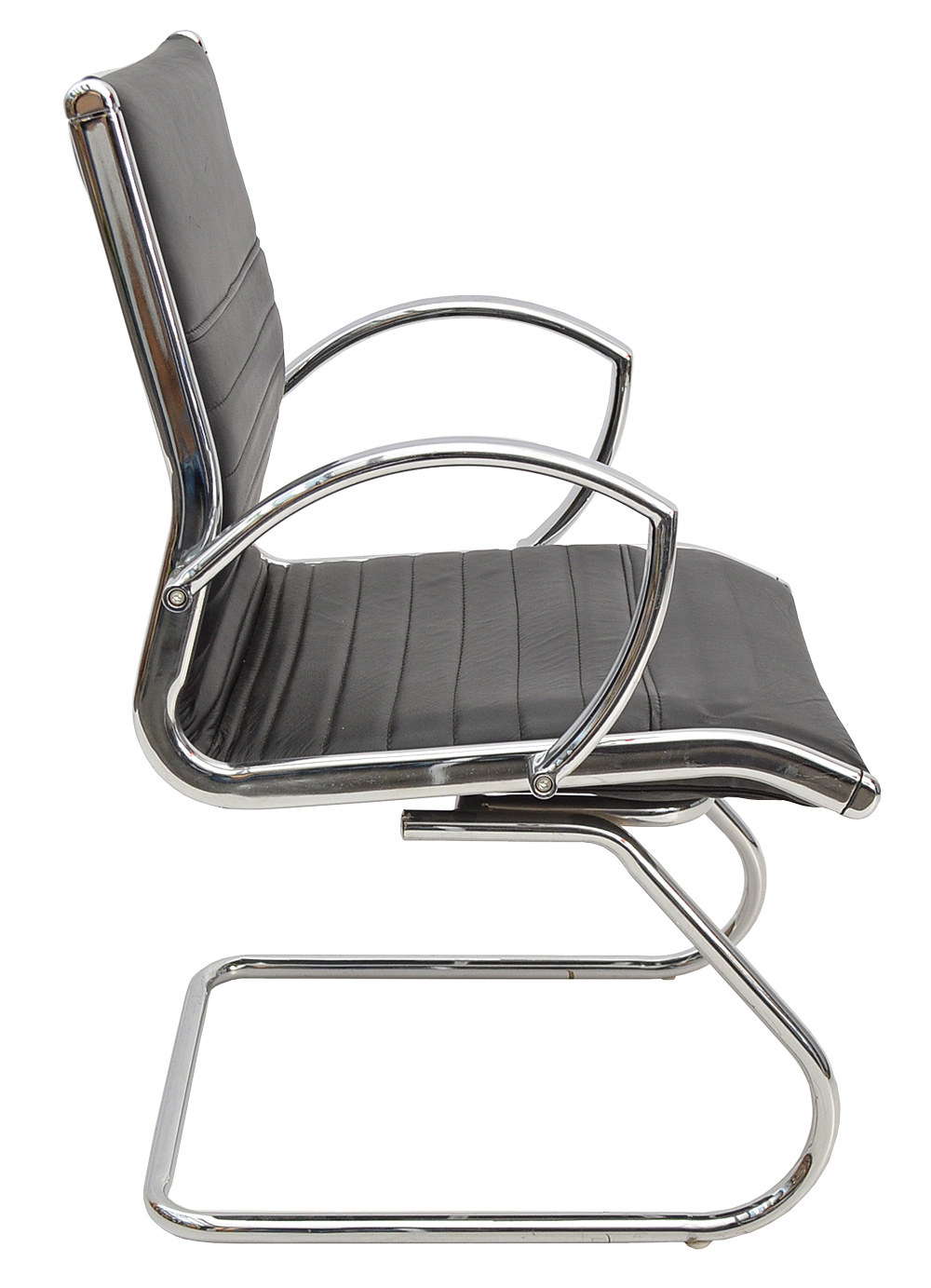VERSEE - Besucherstuhl - Freischwinger - Leder schwarz - Gestell chrom