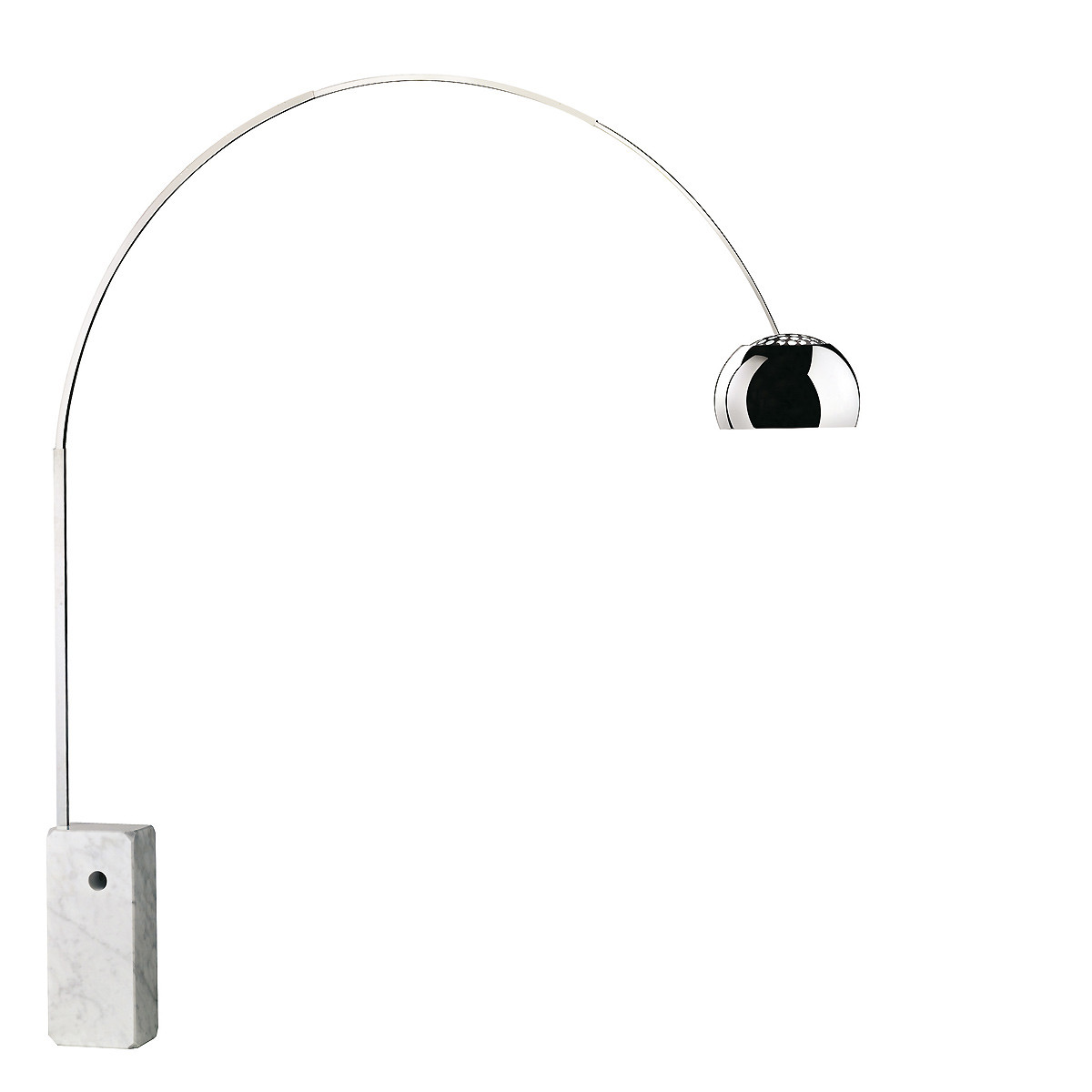 Arco Design Stehleuchte - Carrara Marmor - poliertes Aluminium - satinierter Stahl