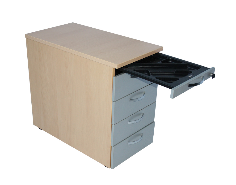 Vini - Standcontainer - Buche-Dekor - Front: Platinsilber - Griffe verchromt