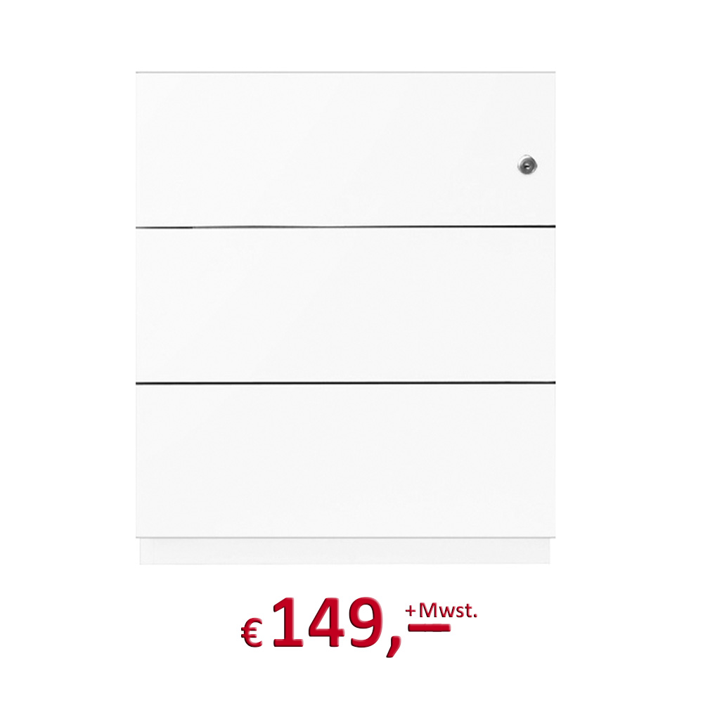 Bisley - Rollcontainer Note, 3 Universalschubladen, ohne Top - verkehrsweiß