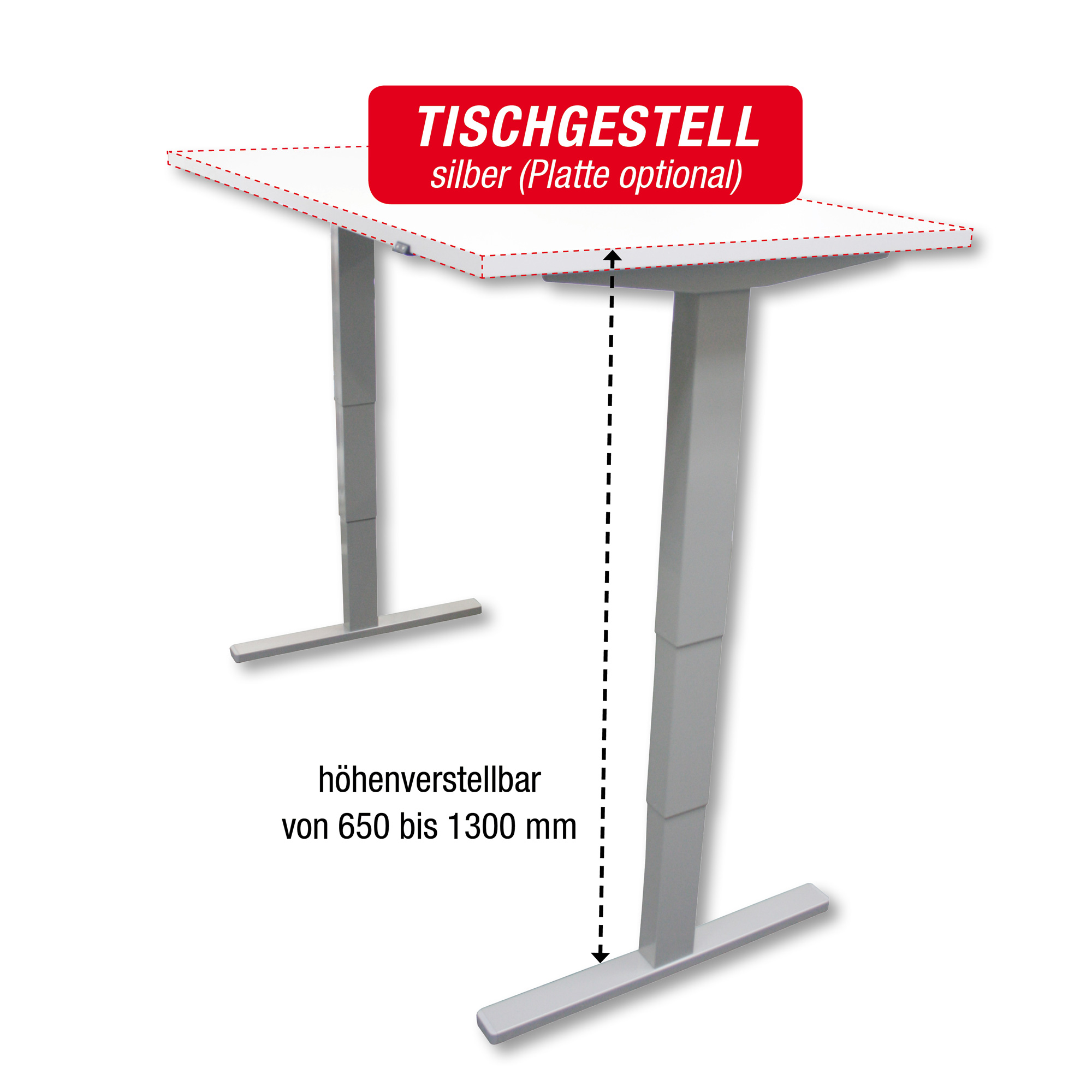Tischgestell silber - elektrisch höhenverstellbar - Breite: 140 bis 200 cm - zur Selbstmontage
