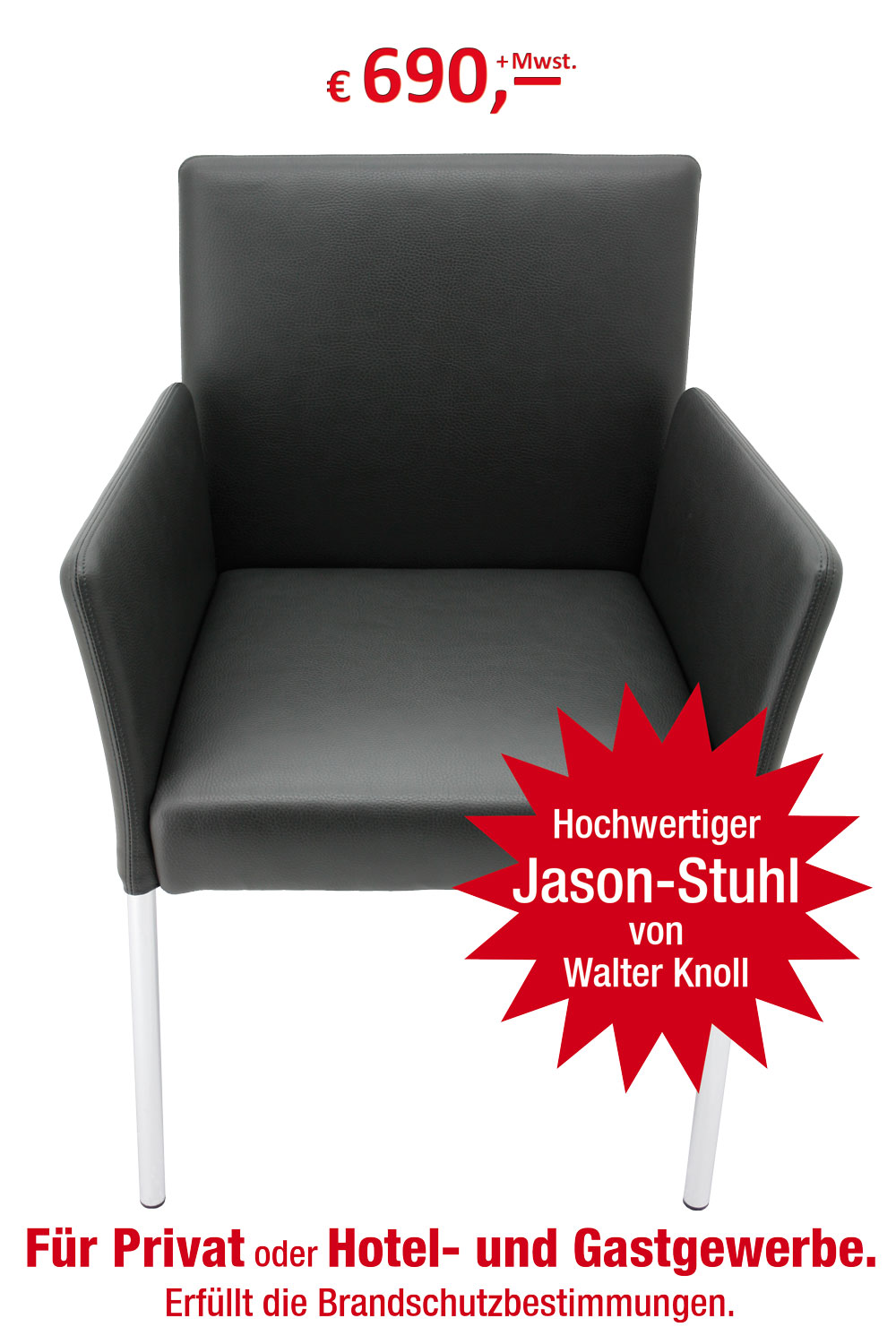 Walter Knoll - Stuhl mit Armlehnen - geeignet als Konferenz- oder Empfangsstuhl - sehr hochwertig -