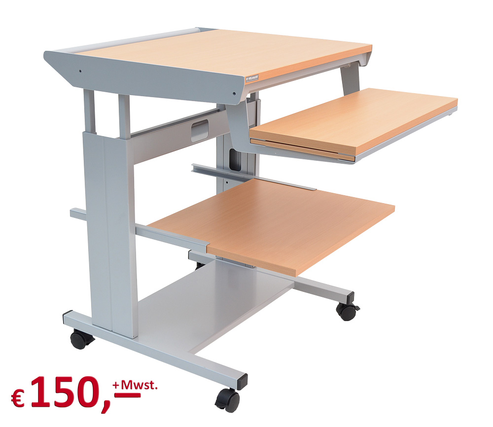 Vielhauer - PC-Tisch Junior N - fahrbar - 2 seitliche Plattenverbreiterungen - Dekor: Buche