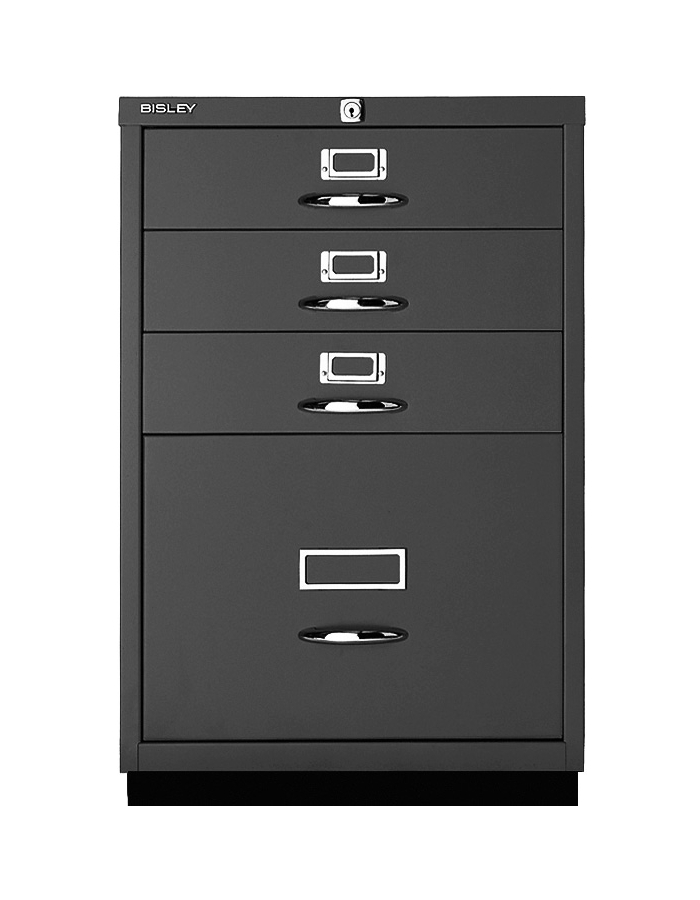 Bisley Schubladenschrank Serie F 050A333, 1 HR-Schublade, 3 Schubladen, schwarz glatt lackiert
