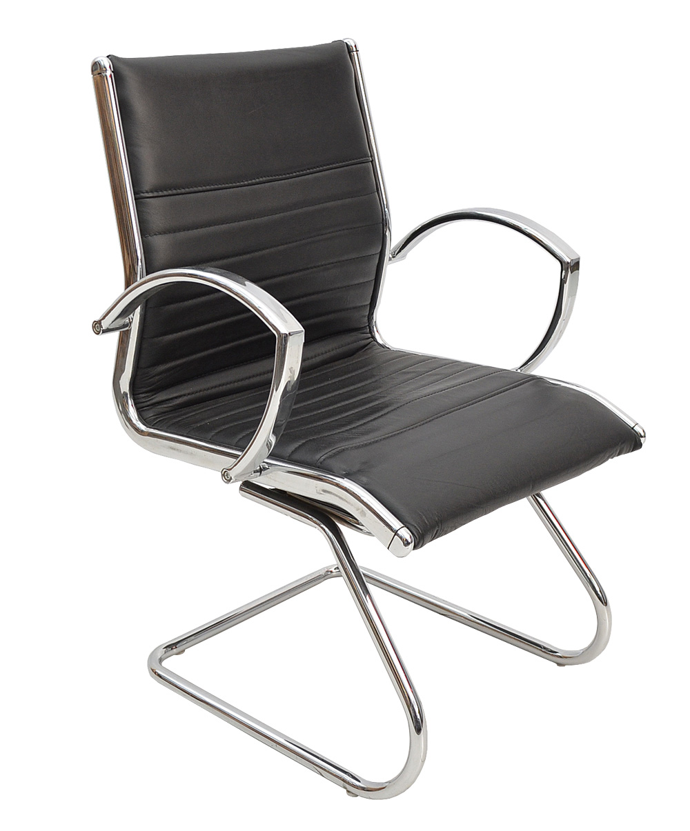 VERSEE - Besucherstuhl - Freischwinger - Leder schwarz - Gestell chrom