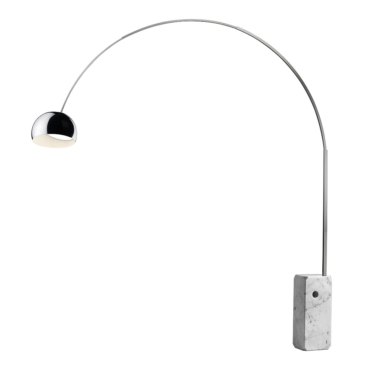 Arco Design Stehleuchte - Carrara Marmor - poliertes Aluminium - satinierter Stahl