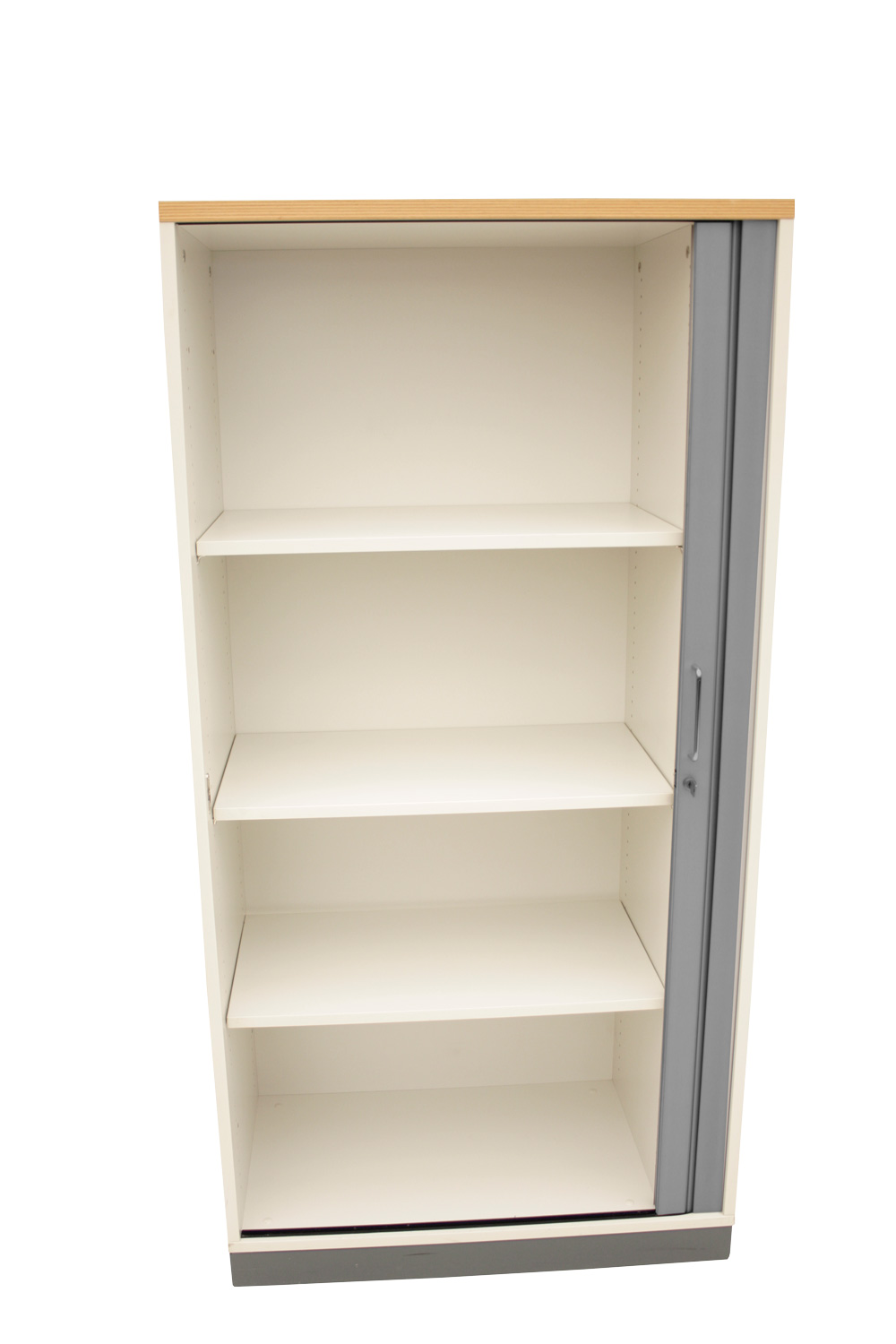 VS-Möbel - Aktenschrank 4-OH - weiß - alusilber - abschließbar - Rollladentür - fertig montiert