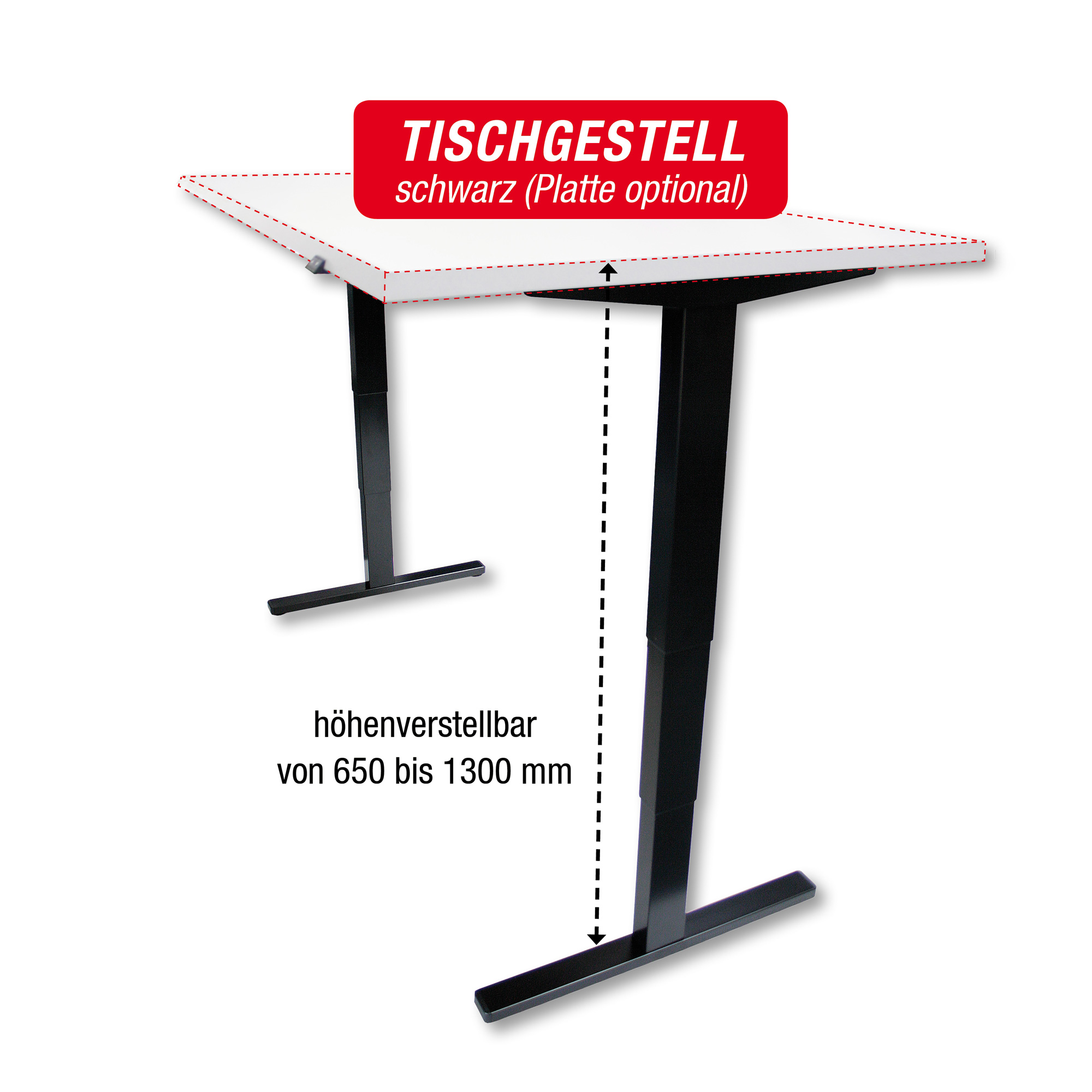 Tischgestell schwarz - elektrisch höhenverstellbar - Breite: 140 bis 200 cm - zur Selbstmontage
