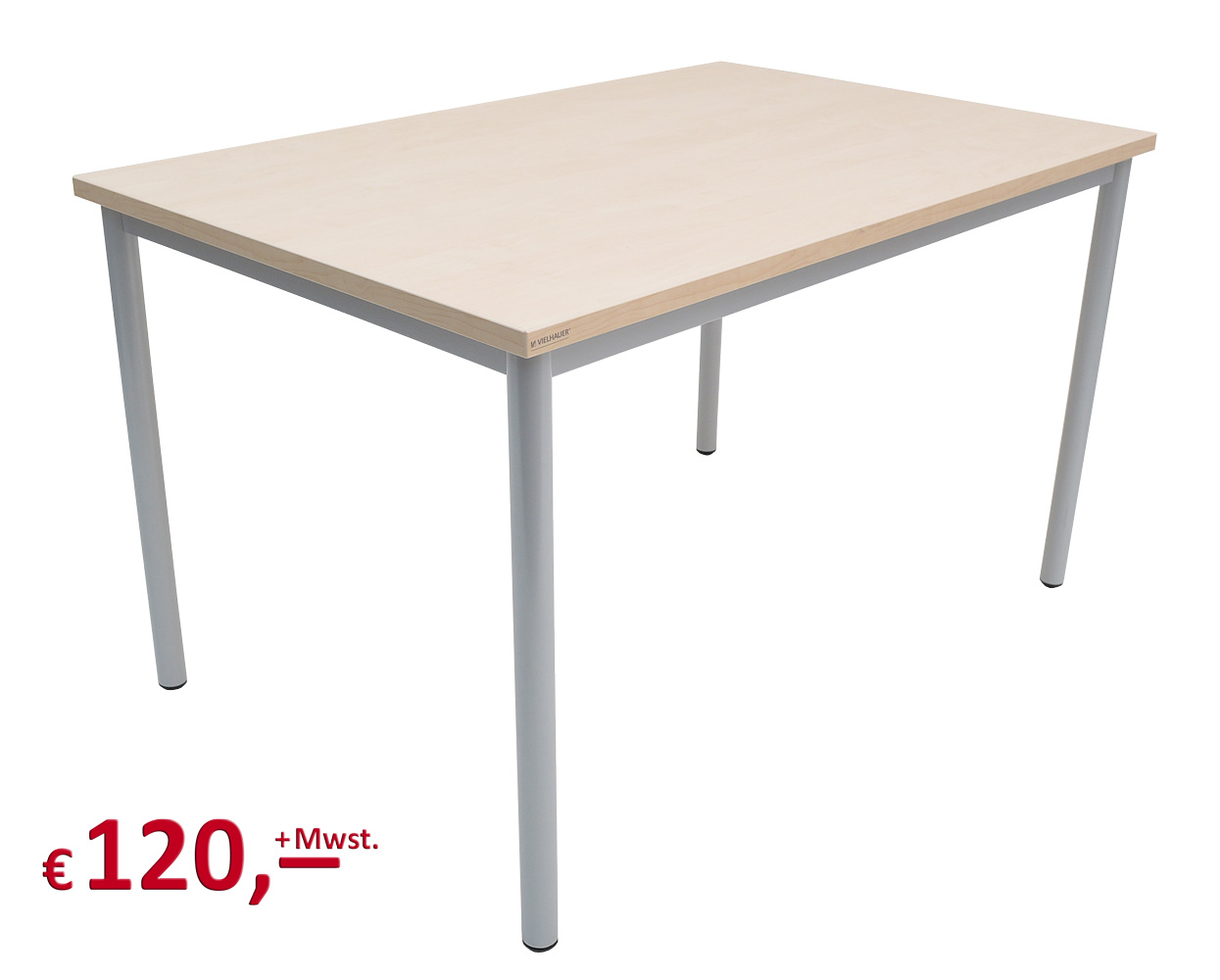 Vielhauer - Beistelltisch - 120 cm - Dekorplatte: Ahorn - Gestell: Rundfuß in alufarbig