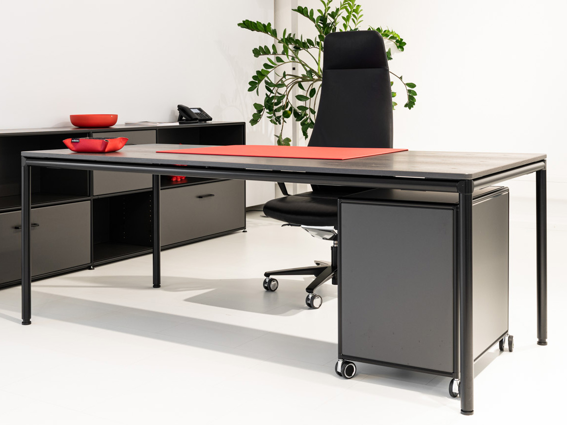 Bosse - Schreibtisch - S-Desk - 200 x 90 cm - höhenvertellbar - Platte: Echtholz Hazienda schwarz