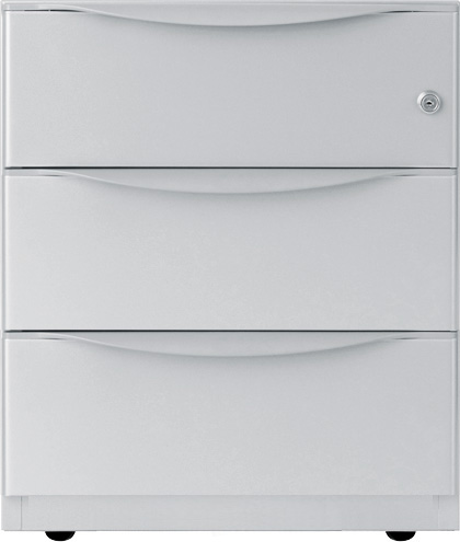 Rollcontainer Wave, 3 Universalschubladen à 150 mm, silber