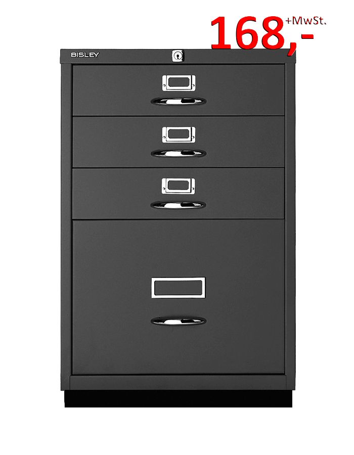 Bisley Schubladenschrank Serie F 050A333, 1 HR-Schublade, 3 Schubladen, schwarz glatt lackiert