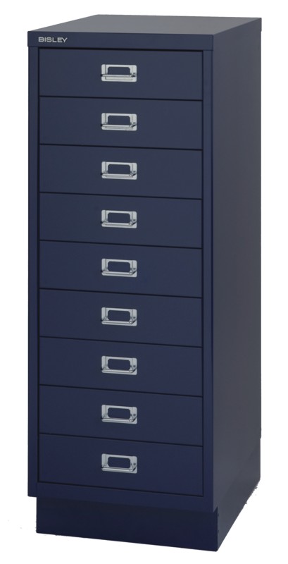 Bisley Schubladenschrank DIN A3, 9-Schubladen, mit Sockel, blau - Neuware
